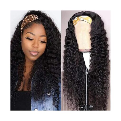 Hair Human Hair Headband Wig Deep Wave Human Hair Wigs for Black Women Brazilian Virgin Hair Glueless None Lace Front Wigs 150 % Density ( 14" Headband wigs )