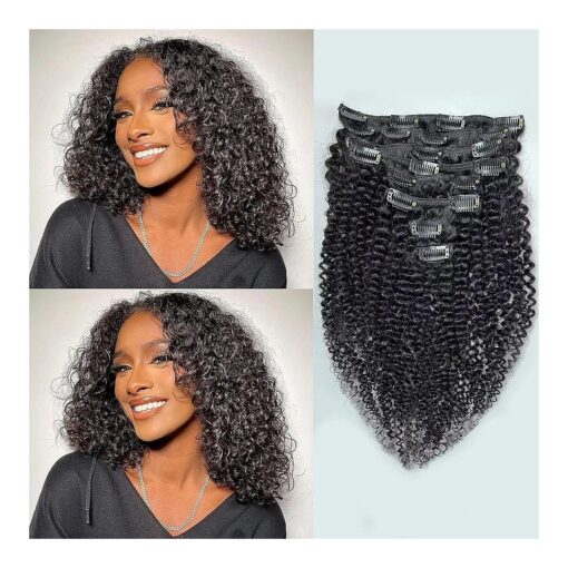 Curly Clip in Hair Extensions 115g Kinky Curly Clip in Hair Extensions Real Human Hair for Black Women 3c 4a Seamless Clip in Hair Extensions Human Hair Brazilian Hair 8pcs 20 Clips ( 16inch )