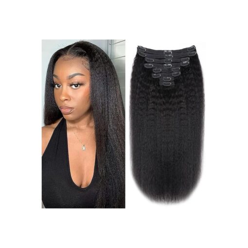 Kinky Straight Human Hair Clip in Extensions 120g Full Head Clip ins for Women 100 % Unprocessed Brazilian Virgin Human Hair Yaki Straight Clip ins Remy Hair Natural Black 8Pcs 18Clips 16inch