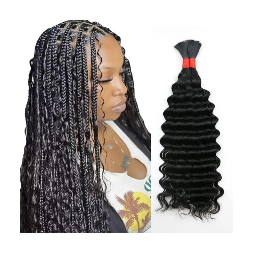 Deep Wave Bulk Human Hair for Braiding No Weft 100g ( 1Pack-2Bundles ) 100 % Unprocessed Brazilian Virgin Human Hair Extensions Human Braiding Hair For Micro Braids Curly Deep Bulk 18 inch ( Jet Black # 1 )