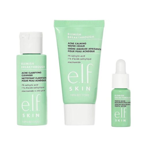 e.l.f, SKIN Blemish Breakthrough Blemish Control Basics Kit, Travel-Size Acne Skincare Routine, Cleanser, Serum & Moisturizer, Vegan & Cruelty-Free