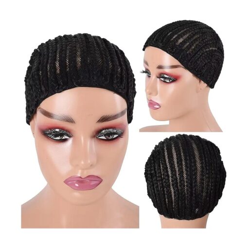 Braided Wig Cap For Crochet Hair Braids Breathable Cornrow Cap for Easier Sew in Weave Hair Glueless Black Cornrow Crochet Wig Cap For Making Wig Tight Fit Medium Size ( braided caps,1pc )