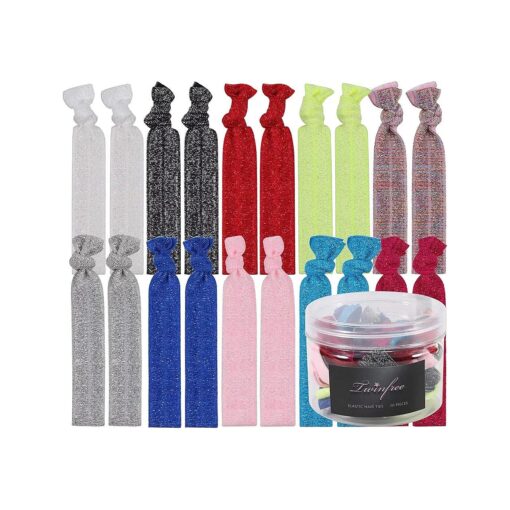 Twinfree 20pcs Elastic Hair Ties Ribbon No Crease Ouchless Ponytail Holders For Girl and Women, Yoga Twist Hair Bands Hand Knotted Fold Over Hair Accessories