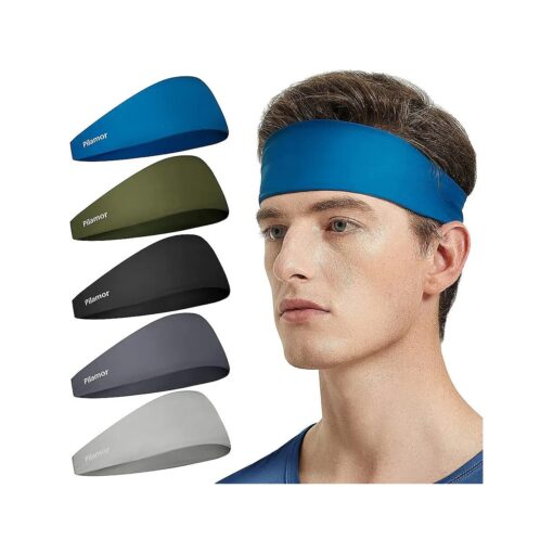 Mens SweatBands ( 5pack ), Headbands for Men and Women, Mens Headband for Running, Football, Yoga, Basketball, Thin and Absorbent Headbands