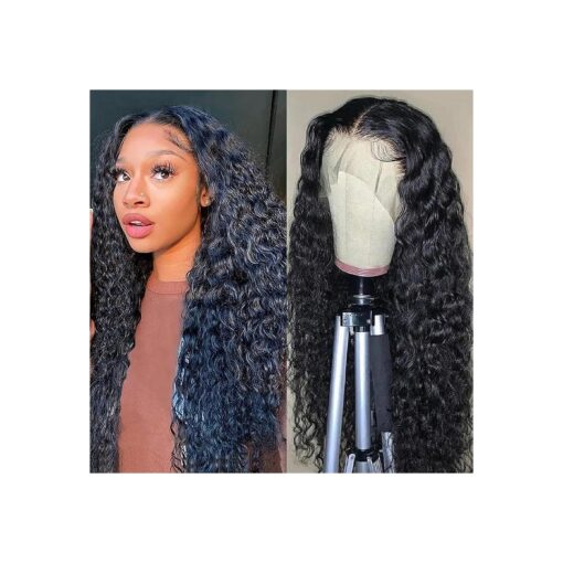 Water Wave Lace Front Wigs Human Hair 180 % Density 13x4 Glueless Wigs for Black Women 20 inch Wet and Wavy Wig Lace Front Wig Pre Plucked with Baby Hair Natural Color