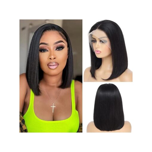 Bob Wig for black women Human Hair 13x4 HD Lace Front Wigs for Black Women 12 Inch Short Straight Bob Wigs for Black Women Pre Plucked With Baby Hair 180 % Density Free Part Natural Color