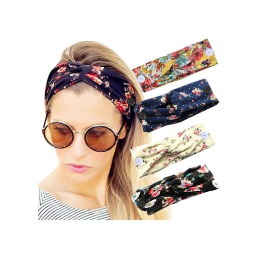 Sarfel Boho Headbands for Women Headbands with Buttons for Mask Nurses Bandannas for Head Wraps Elastic Hair Band