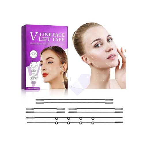 Face Tape Lifting Invisible, 60pcs Face Lift Tape For Face Invisible With 8 Adjustable Bands, Instant Neck Facial Lifting Tape With String For Wrinkles, Double Chin, And Saggy Skin, Waterproof