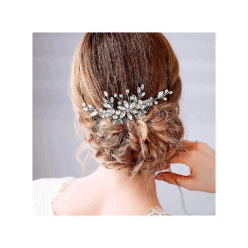 Barode Bridal Wedding Hair Comb Silver Rhinestone Flower Bride Headpieces Leaves Hair Accessories Jewelry for Women and Girls