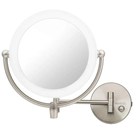 Wall Mount LED Lighted Makeup Mirror, AC Adaptor, 10x/1x Magnification, Satin Nickel Finish 8.6" D x 17.5" L by Rucci