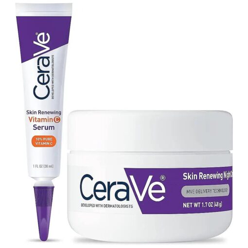 CeraVe Vitamin C Serum and Night Cream Skin Care Set | Brightening Serum with 10 % Pure Vitamin C and Night Moisturizer with Peptides| Hyaluronic Acid and Ceramides | 1oz Serum + 1.7oz Moisturizer