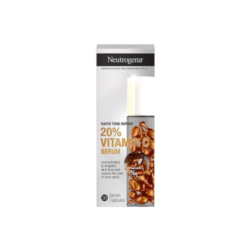 Neutrogena Rapid Tone Repair 20 % Vitamin C Brightening Serum Capsules, Antioxidant Face Serum to Brighten Look of Dark Spots & Even Skin Tone, Oil-Free, 30 Serum Capsules