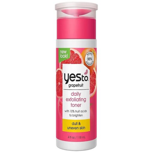 Yes To Grapefruit Daily Exfoliating Toner, Brightening Formula To Retexturize & Brighten Your Skin, With AHAs, BHAs, Vitamin C, & Antioxidants, Natural, Vegan & Cruelty Free, 4 Fl Oz