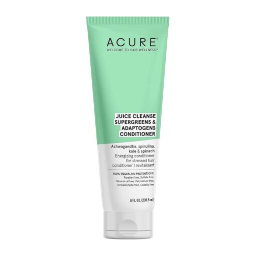 Acure, Juice Cleanse Supergreens Adaptogens 100 Vegan Antioxidant For Stressed Hair Ashwagandha Spirulina Kale Spinach Brightens ReEnergizes Hair, Conditioner, 8 Fl Oz