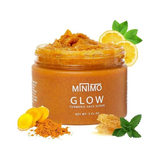 Minimo Glow Turmeric Face Scrub ( Citrus Peach ) - Infused with Turmeric, Manuka Honey, Cinnamon, and Chamomile - Turmeric Glow Face Scrub for All Skin Types - 5 FL OZ ( 147 ML )