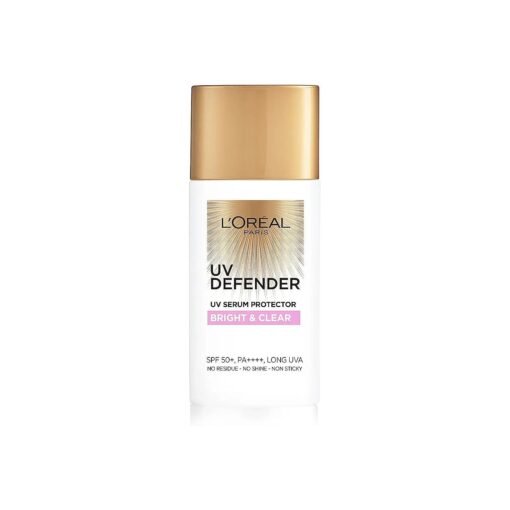 L'Oreal Paris Sunscreen, Non-Greasy, Brightening Sunscreen With Niacinamide, UVA & UVB Protection, With SPF 50 PA+++, Bright & Clear, UV Defender Serum Protector, 50 ml