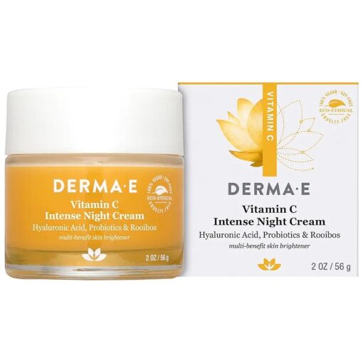 DERMA-E Vitamin C Intense Night Cream - Brightening and Hydrating Facial Skin Renewing Cream - Anti-Aging Overnight Facial Moisturizer, 2 oz