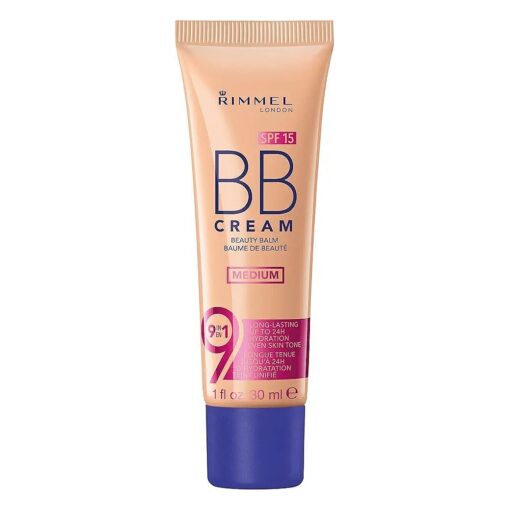 Rimmel London BB Cream, 9-in-1 Lightweight Formula with Brightening Effect and SPF 15 Formula, Medium, 30 ml