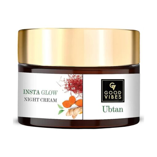 Good Vibes Ubtan Insta Glow Night Cream, 50 g | Brightening Moisturizing Nourishing Face Moisturizer For All Skin Types | With Turmeric, Saffron, Vitamin B3 | No Parabens, Sulphates & Mineral Oil