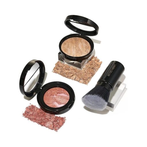 Blush-n-Glow Kit ( 3 PC ) : LAURA GELLER NEW YORK Baked Balance-N-Glow Illuminating CC Powder Foundation Light, Retractable Kabuki Brush, Baked Blush-N-Brighten Pink Grapefruit