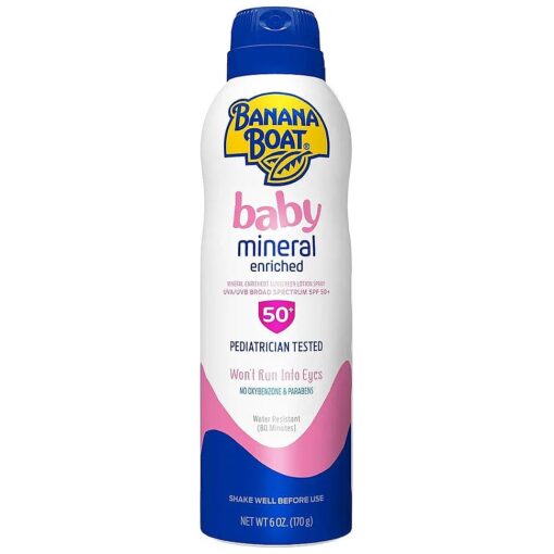 Baby Mineral Enriched Sunscreen Spray SPF 50, 6oz | Banana Boat Baby Sunscreen Spray, Sunscreen for Babies, Oxybenzone Free Sunscreen, Banana Boat Spray Sunscreen SPF 50, 6oz