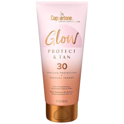 Glow Protect and Tan Sunscreen Lotion with Gradual Self Tanner, Water Resistant, Broad Spectrum SPF 30, 5 Fl Oz Tube