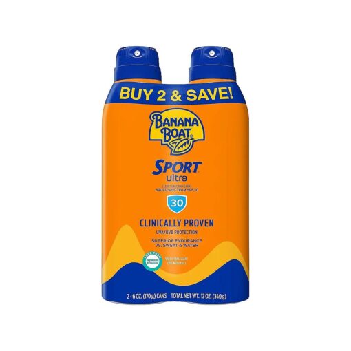 Banana Boat Sport Ultra SPF 30 Sunscreen Spray Twin Pack | Banana Boat Sunscreen Spray SPF 30, Spray On Sunscreen, Water Resistant Sunscreen, Oxybenzone Free Sunscreen Pack, 6oz each