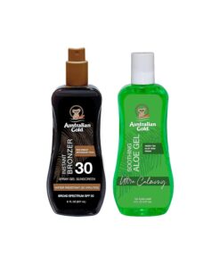 Australian Gold Sunscreen Gel Spray with Bronzer + Soothing After Sun Aloe Vera Gel, Hydrating Sunburn Relief & Broad Spectrum UVA/UVB SPF 15 Sunscreen Spray, Cruelty-Free & Vegan Skin Care Set