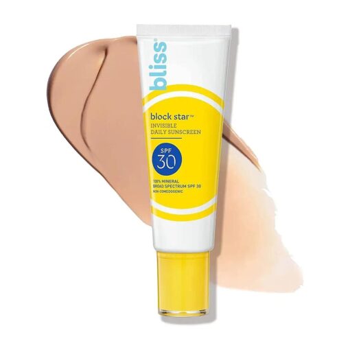 Block Star SPF 30 Invisible Daily Tinted Sunscreen with Zinc Oxide, Sunscreen & Makeup Primer - 100 % Mineral Broad Spectrum Sunscreen with Titanium Dioxide and Antioxidant Blend, - 1.4 fl oz .