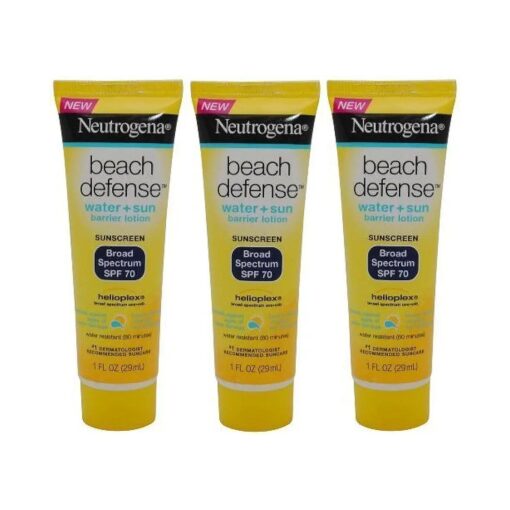 Beach Defense Sunscreen Lotion Broad Spectrum SPF 70, Travel Size ( Pack of 3 ) 1 oz