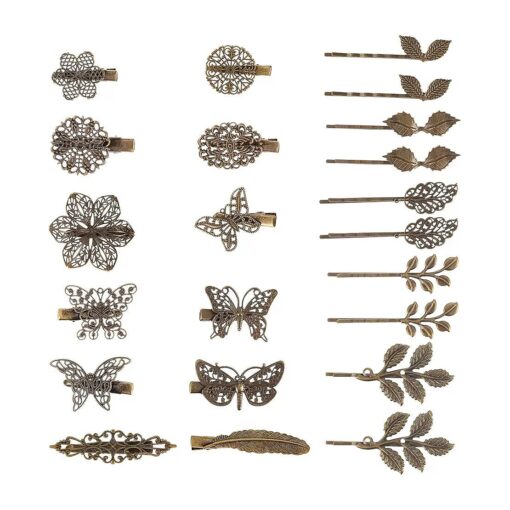 BBTO 22 Pieces Vintage Hair Clips Barrettes Bronze Leaf Bobby Pin Flower Butterfly Heart Hair Clip for Girls and Women, Mix Styles