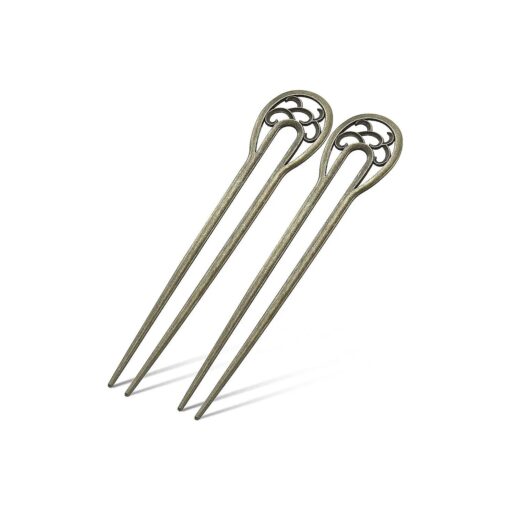 2 Pieces Nordic Classical Metal U Shaped Hairpin Vintage Hair Sticks Hair Fork Pins 2 Prong Updo Chignon Pins Hair Accessory for Women Girls Hairstyles ( Bronze )