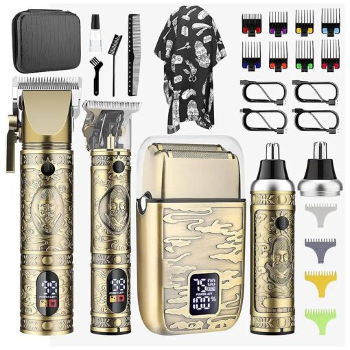 Hair Clippers for Men T-Blade Nose Hair Trimmer Foil Shavers for Men Barber Barber Kit, Men Hair Clippers, Zero Gap Haircutting Set, Clippers for Hair Cutting, LCD Display ( Bronze )