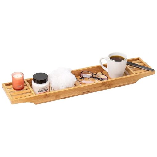 Mind Reader Bathtub Tray, Shower Organizer, Bathroom Accessory, Wood Tray, Rayon from Bamboo, 27.5" L x 5.75" Wx 1.75" H, Brown