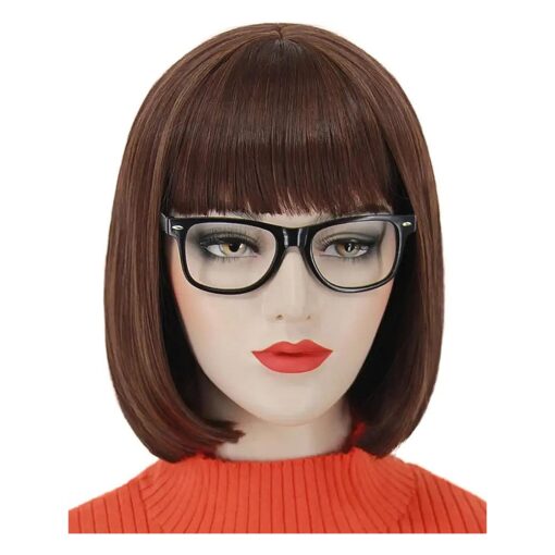 Ruina Brown Velma Wig Short Brown Wigs for Velma Costume Women Girls Straight Brown Bob Wig with Bangs Natural Cute Wigs for Daily Costume Party R021BR