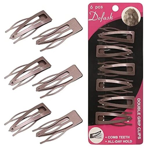 Double Grip Hair Clips Hair Barrettes Snap hair clips metal hair grips accessories ( Brown 6pcs ) ...