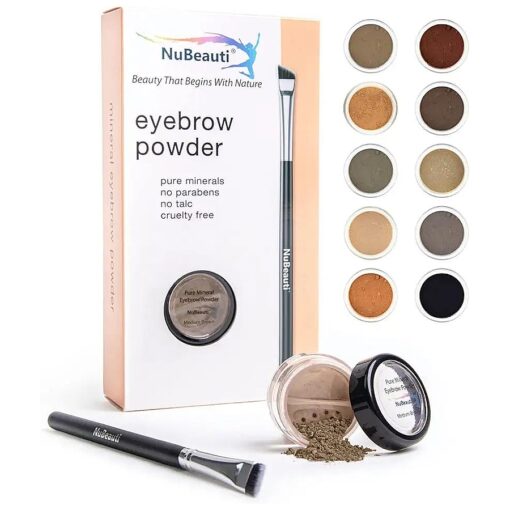 Natural Eyebrow Powder Eyebrow Kit - Mica Brow Powder Eyebrow Makeup Kit with Professional Angled Eyebrow Brush - 10 Natural Shades - No Parabens or Chemicals - Eyebrow Shaper Kit by NuBeauti