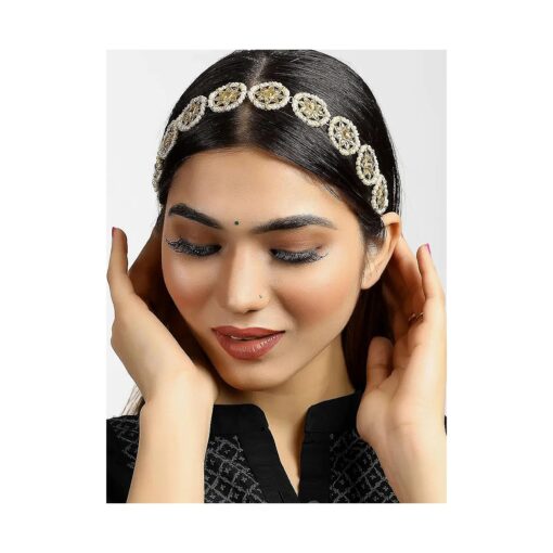 Gold-Plated Kundan-Studded Handcrafted Metal Hairband For Women ( Brown,1 Count ( Pack of 1 ) )