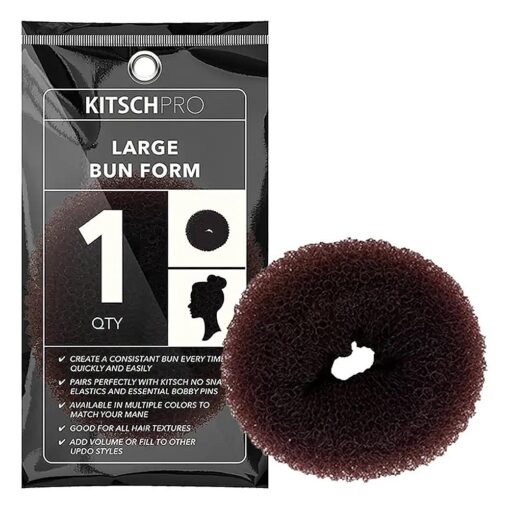 Kitsch Hair Bun Maker - Large Hair Bun Donut for All Hair Types | Hair Donut Bun Maker for Kids | Magic Bun Maker for Hair | Sock Bun for Hair Styling | Ballet Bun Make for Kids, 1pc ( Brown )