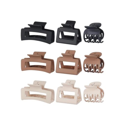 3 Style Hair Claw Clips 9 pcs Medium Claw Clips Hair Clips for Women Rectangle Claw Clips for Thick Hair Square Hair Clips for Thin Hair Accessories for Women - Brown