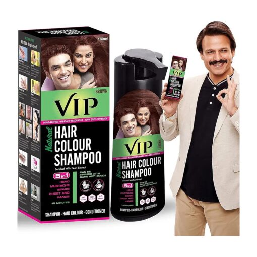 VIP 5 in 1 Hair Colour Shampoo base Hair Color Shampoo, Brown 180ml Brown