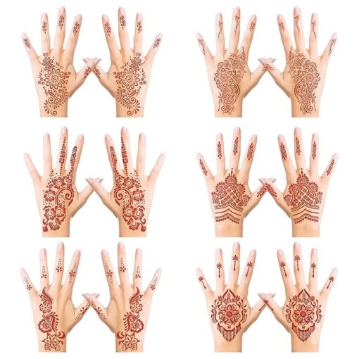 Henna Temporary Tattoo Stickers, Brown Henna Tattoo Stickers kit, Waterproof Red Ink Henna hands Tattoo, for Women Party Decorations