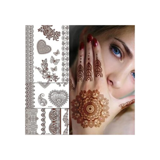 Henna Tattoos, Henna Temporary Tattoos Brown Waterproof Tattoo stickers for Women Wedding Party Festivals, & Parties Decoration Suppliers 6Sheets ...