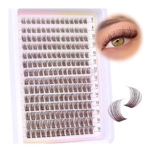 Brown Lash Clusters Wispy Natural Eyelash Clusters Eyelash Extensions 196pcs D Curl DIY Individual Lashes Extensions