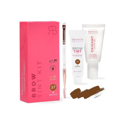 RB RENATA BEAUTY Lash and Brow Tint Kit - Eyelash & Eyebrow Tint Set - Dye Kit with Color Tint, Cream Developer and Styling Brush - Long-Lasting Effect Up to 4 Weeks - 30 Applications [ Brown ]