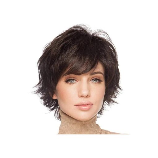 Sallcks Short Layered Wig for Women Brown Natural Fluffy Synthetic Hair Replacement Wig for Daily Party Halloween