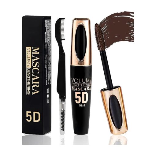 Brown Waterproof Mascara for Eyelashes,5D Silk Fiber Liquid Lash Extensions Colored Tubing Mascara with Eyelash Brush, Long Lasting Smudge-Proof Volume and Length, Christmas Party Makeup Gift for Women