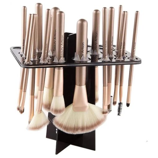 Makeup Brush Drying Rack, Paint Brushes Holder Dryer Stand Tower Tree, Collapsible Black Large Acrylic Make Up Brush Cleaner Organizer, Brush Cleaning Kit Accessories for Artist, Makeup Lovers