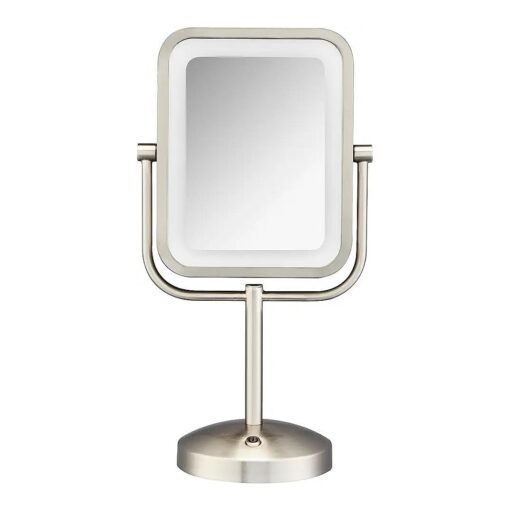 Conair Lighted Makeup Mirror, LED Vanity Mirror, 1X/8X Magnifying Mirror, Battery Operated in Brushed Nickel