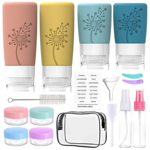 Travel Bottles for Toiletries, 4 Pack/17Pcs TSA Approved Travel Size Containers, Leak Proof Refillable Travel Accessories for Shampoo Conditioner, BPA Free Travel Bottles with Toiletry Bag